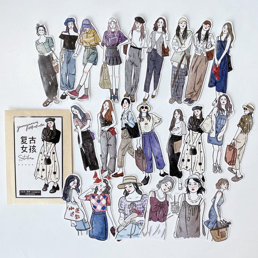 Jennyuanzi_Retro Girls Stickers 23 pcs Stickers