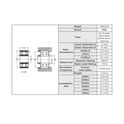 [NSK][MICRO][Japan] Small Ball Bearings miniature bearing MR52ZZ MR62ZZ MR63ZZ MR72ZZ MR74ZZ