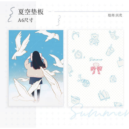 Notte Studio_Girl Kimono Fireworks Read Sky and birds Travelers Notebook A6 Hobonichi Pencil Board