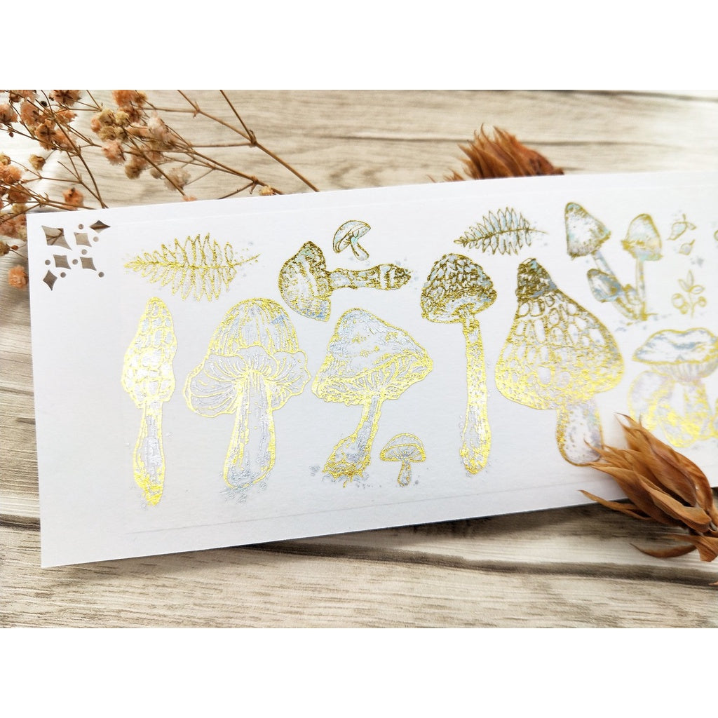 Wood3f_W285-2D Golden Mushrooms_Laser Sliver + Golden Foil