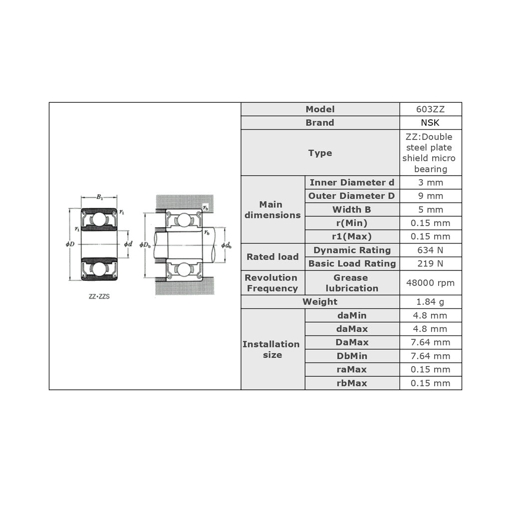 [NSK][MICRO][Japan] Small Ball Bearings miniature bearing 603 604 605 606 607 608 609 ZZ