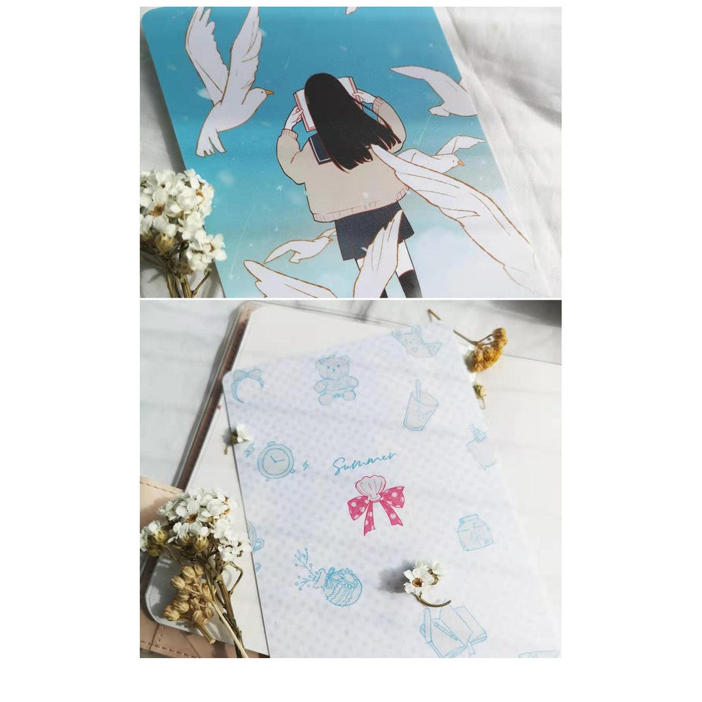 Notte Studio_Girl Kimono Fireworks Read Sky and birds Travelers Notebook A6 Hobonichi Pencil Board