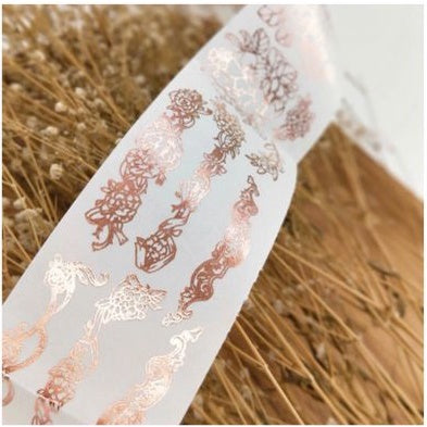 Wood3f_Satin flowers Rose Gold Foil