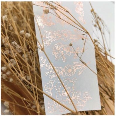 Wood3f_Satin flowers Rose Gold Foil