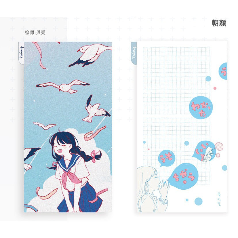 Notte Studio_Girl Kimono Fireworks Read Sky and birds Travelers Notebook A6 Hobonichi Pencil Board