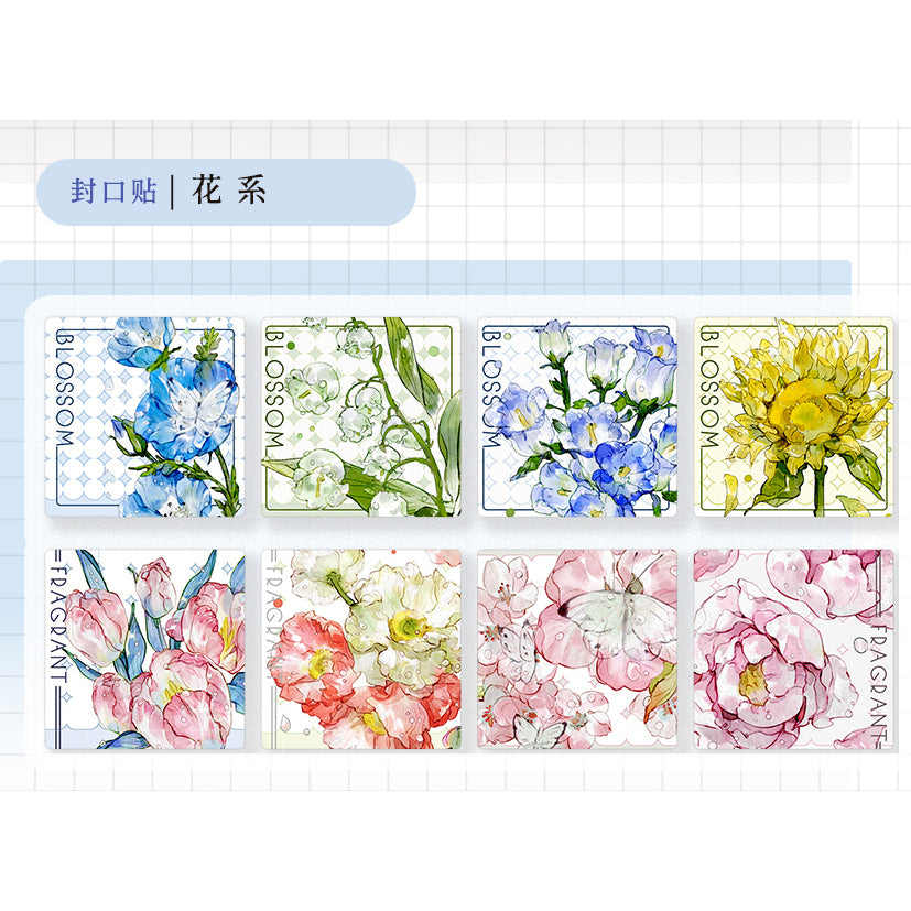 Notte Studio_Flower Series Sticker Seal 4 x 4cm 200P, 8 Designs