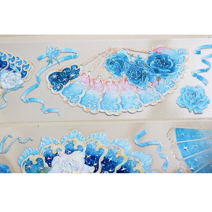 Moodtape_Blue Rose Fan 6.3cm x 10m, 100cm Laser Silver Foil