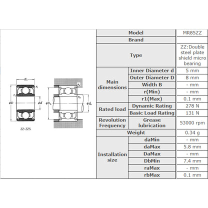 [MICRO]Small Ball Bearings miniature bearing MR 52 62 63 74 85 117 126 128 137 148 ZZ