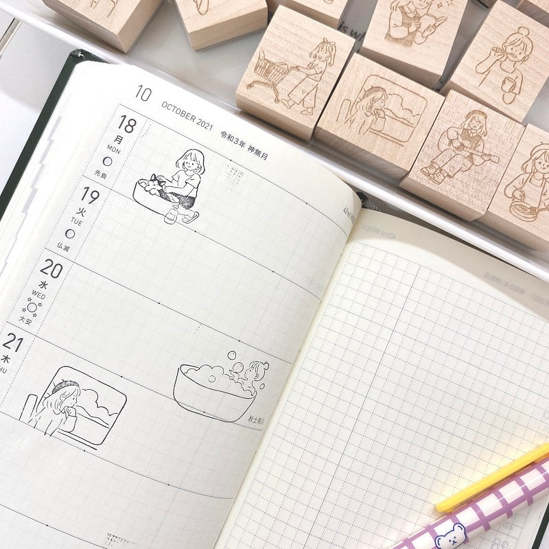 Blankbook _Little Girls Wooden Stamp Series | Cook | Journal | Travel | Shopping | Guitar