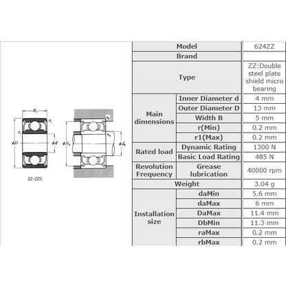 [MICRO]Small Ball Bearings miniature bearing 624 625 626 629 ZZ