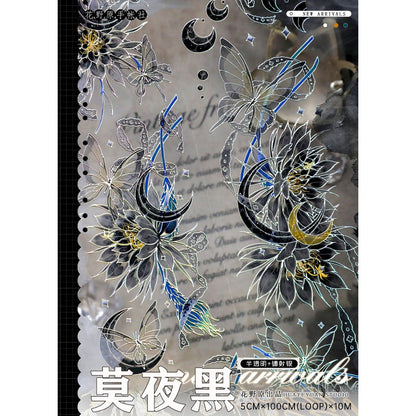 Flower Wild_Dark Night 5cm x 10m, 100cm Semi Transparent + Laser Silver Foil