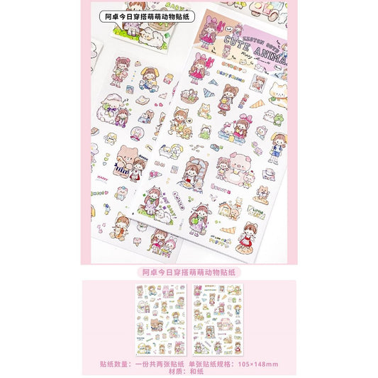 Molinta_Cute Animal Sticker Sheet 105 x 148mm 2 sheets, A6