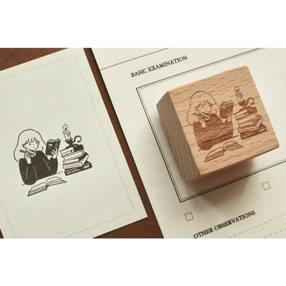 Wooden Stamp_Watch-Them Tashan_Chill Time Series | Cute Girls | Books | Reading