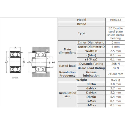 [MICRO]Small Ball Bearings miniature bearing MR 52 62 63 74 85 117 126 128 137 148 ZZ