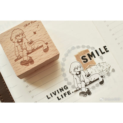 Wooden Stamp_Watch-Them Tashan_Chill Time Series | Cute Girls | Books | Reading