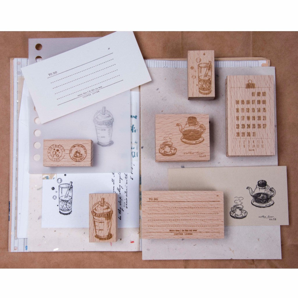 Wooden Stamps_Watch-Them Tashan_Some happy & Drinks Series | Life | Dream | Thank You | Milk Tea