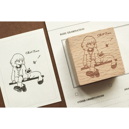 Wooden Stamp_Watch-Them Tashan_Chill Time Series | Cute Girls | Books | Reading