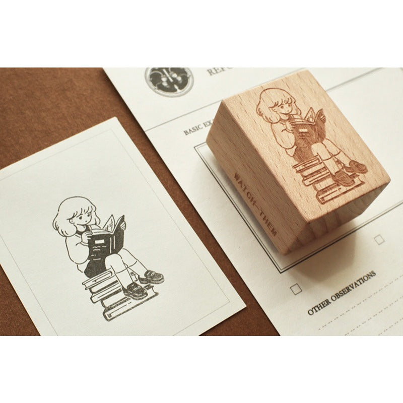 Wooden Stamp_Watch-Them Tashan_Chill Time Series | Cute Girls | Books | Reading