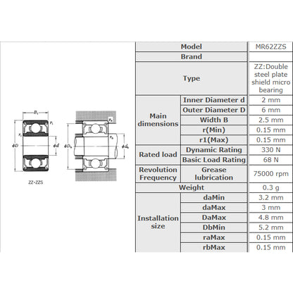 [MICRO]Small Ball Bearings miniature bearing MR 52 62 63 74 85 117 126 128 137 148 ZZ