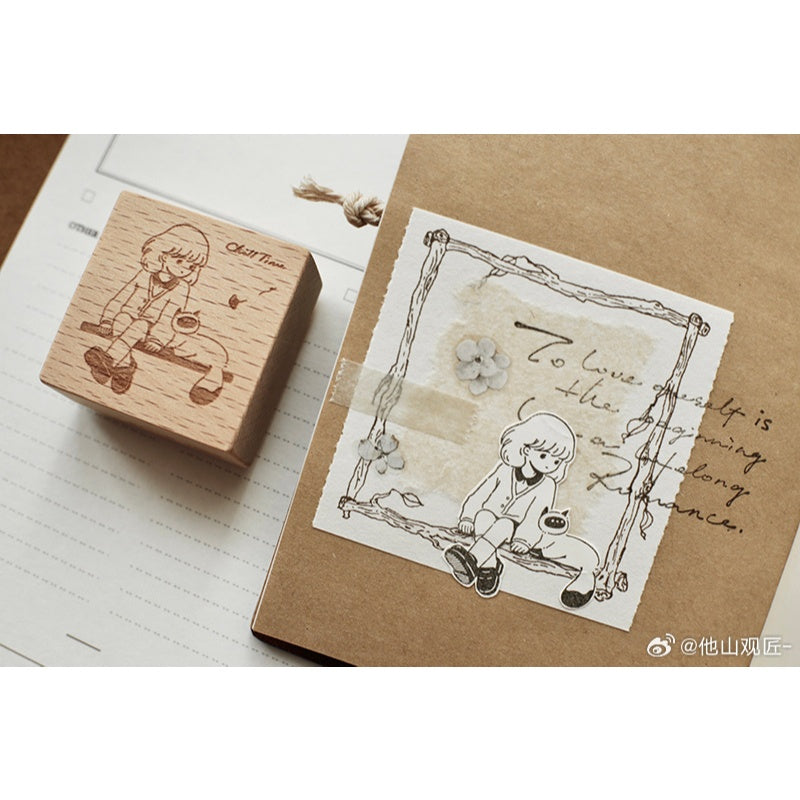 Wooden Stamp_Watch-Them Tashan_Chill Time Series | Cute Girls | Books | Reading