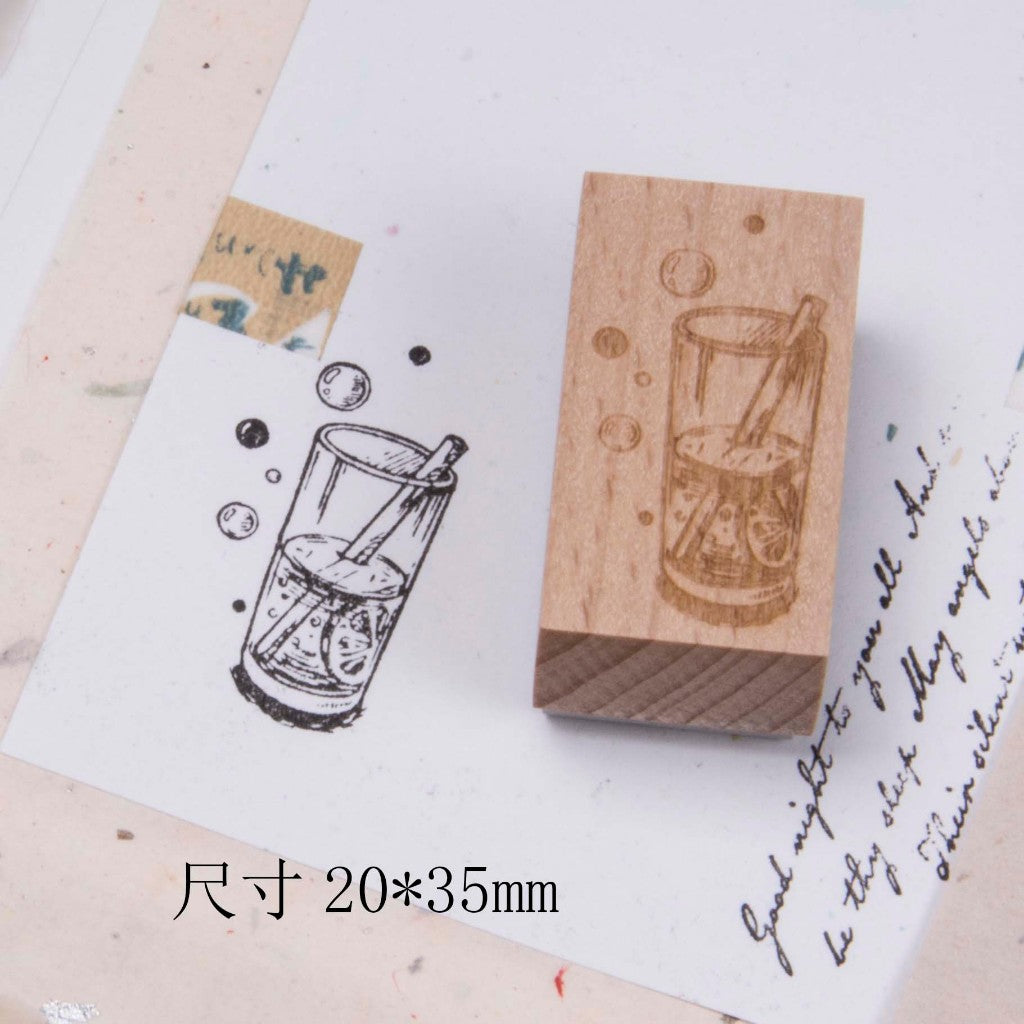 Wooden Stamps_Watch-Them Tashan_Some happy & Drinks Series | Life | Dream | Thank You | Milk Tea